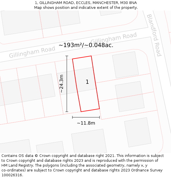 1, GILLINGHAM ROAD, ECCLES, MANCHESTER, M30 8NA: Plot and title map