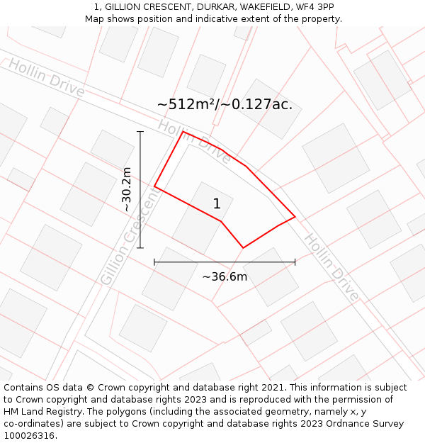 1, GILLION CRESCENT, DURKAR, WAKEFIELD, WF4 3PP: Plot and title map