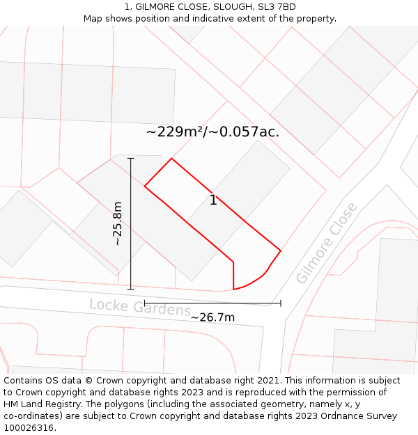 1, GILMORE CLOSE, SLOUGH, SL3 7BD: Plot and title map