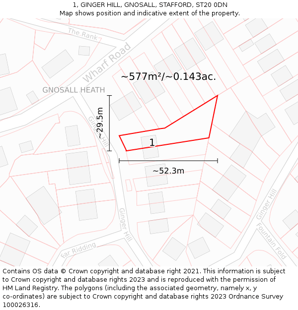1, GINGER HILL, GNOSALL, STAFFORD, ST20 0DN: Plot and title map