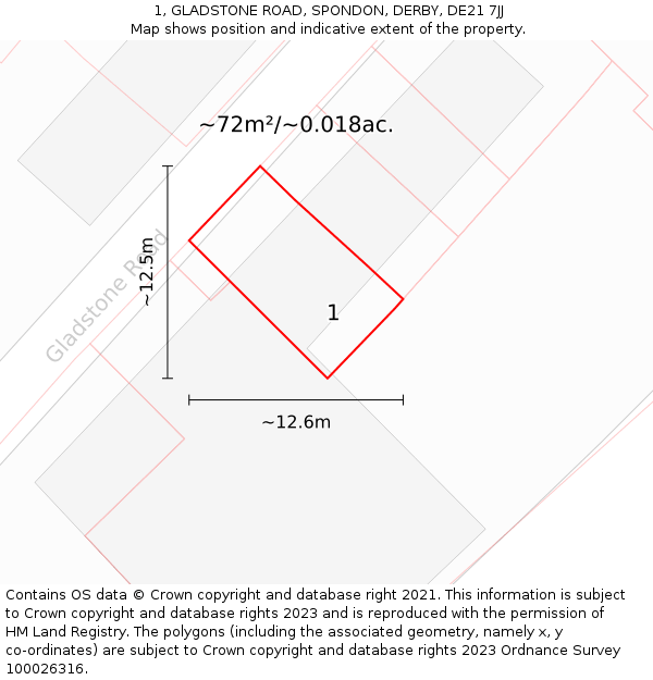 1, GLADSTONE ROAD, SPONDON, DERBY, DE21 7JJ: Plot and title map
