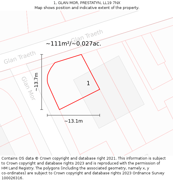 1, GLAN MOR, PRESTATYN, LL19 7NX: Plot and title map