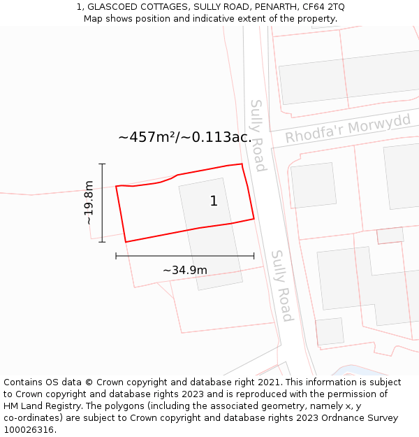 1, GLASCOED COTTAGES, SULLY ROAD, PENARTH, CF64 2TQ: Plot and title map
