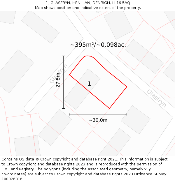 1, GLASFRYN, HENLLAN, DENBIGH, LL16 5AQ: Plot and title map
