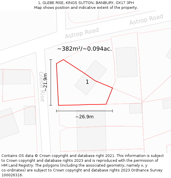 1, GLEBE RISE, KINGS SUTTON, BANBURY, OX17 3PH: Plot and title map