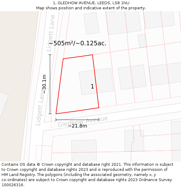 1, GLEDHOW AVENUE, LEEDS, LS8 1NU: Plot and title map