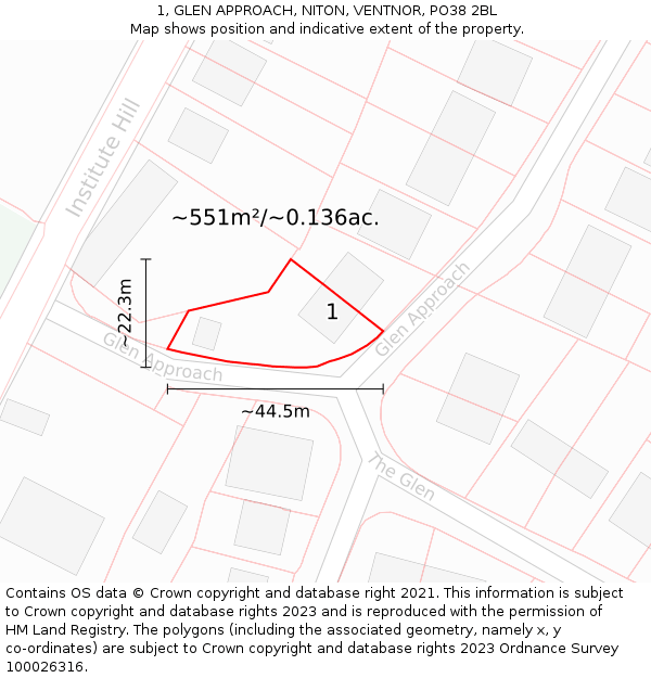 1, GLEN APPROACH, NITON, VENTNOR, PO38 2BL: Plot and title map