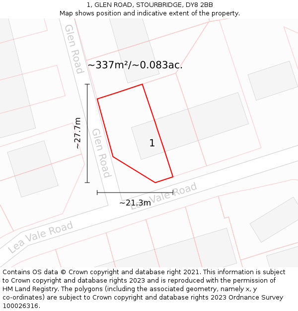 1, GLEN ROAD, STOURBRIDGE, DY8 2BB: Plot and title map