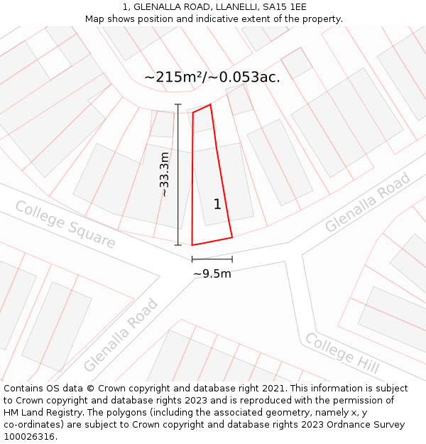 1, GLENALLA ROAD, LLANELLI, SA15 1EE: Plot and title map