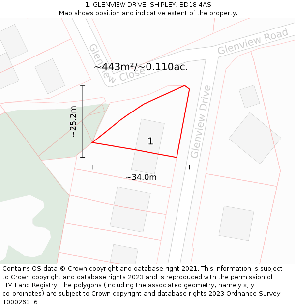 1, GLENVIEW DRIVE, SHIPLEY, BD18 4AS: Plot and title map
