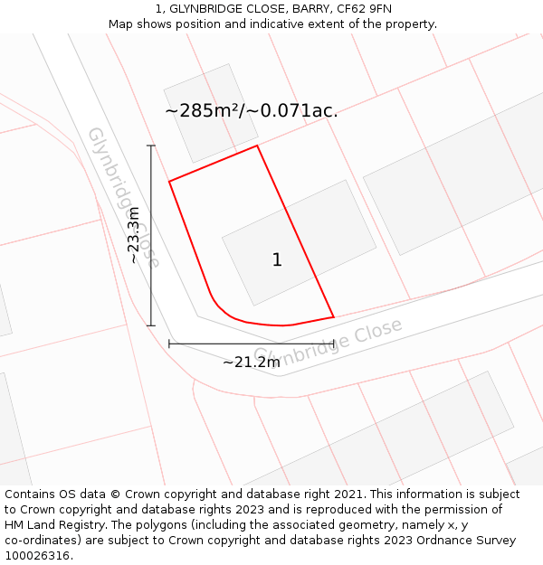 1, GLYNBRIDGE CLOSE, BARRY, CF62 9FN: Plot and title map