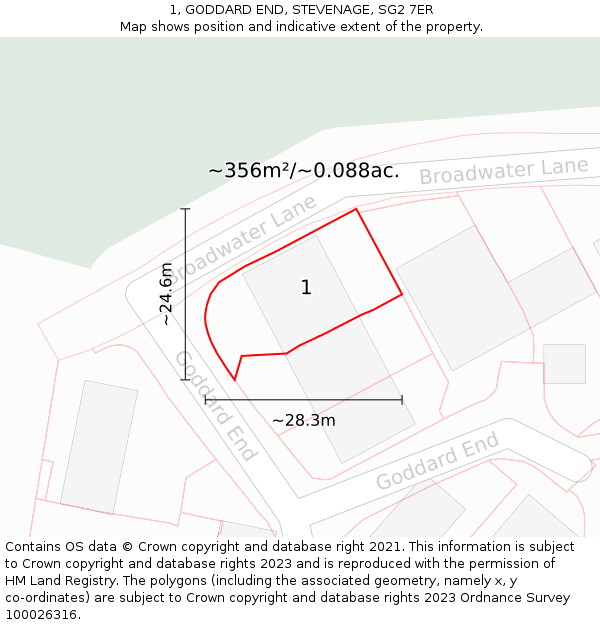 1, GODDARD END, STEVENAGE, SG2 7ER: Plot and title map