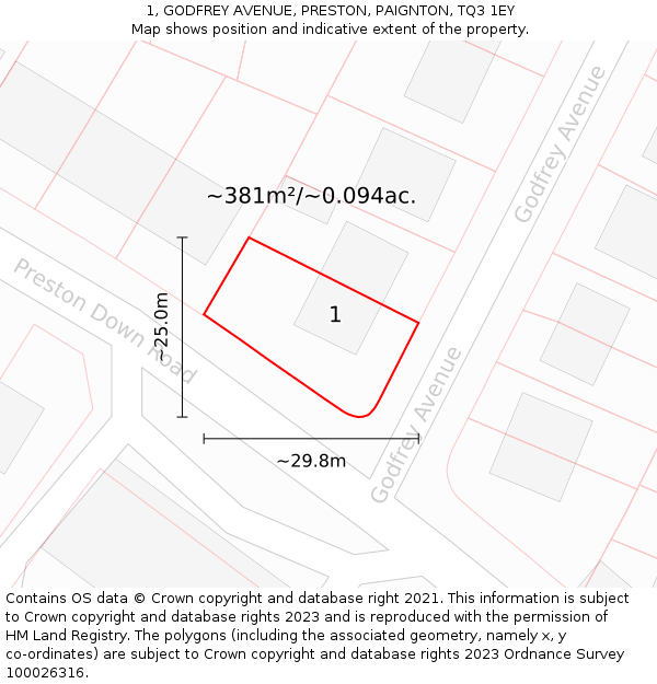 1, GODFREY AVENUE, PRESTON, PAIGNTON, TQ3 1EY: Plot and title map
