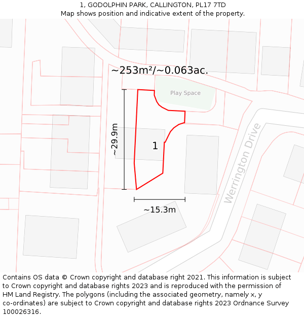 1, GODOLPHIN PARK, CALLINGTON, PL17 7TD: Plot and title map