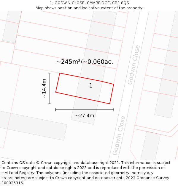 1, GODWIN CLOSE, CAMBRIDGE, CB1 8QS: Plot and title map