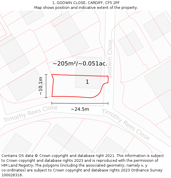 1, GODWIN CLOSE, CARDIFF, CF5 2PF: Plot and title map