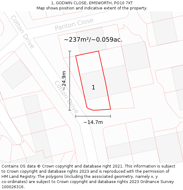 1, GODWIN CLOSE, EMSWORTH, PO10 7XT: Plot and title map