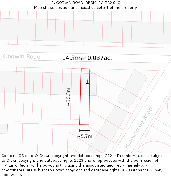 1, GODWIN ROAD, BROMLEY, BR2 9LG: Plot and title map