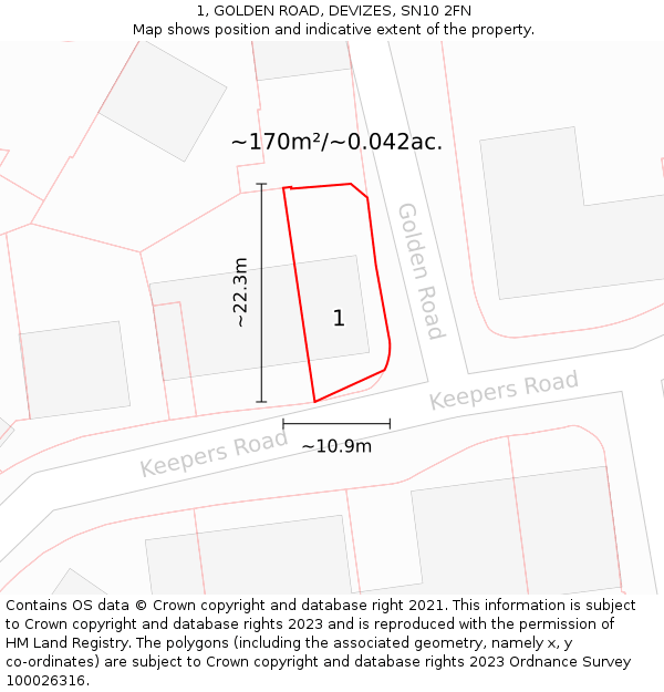 1, GOLDEN ROAD, DEVIZES, SN10 2FN: Plot and title map