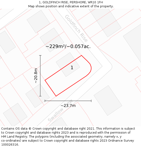 1, GOLDFINCH RISE, PERSHORE, WR10 1FH: Plot and title map