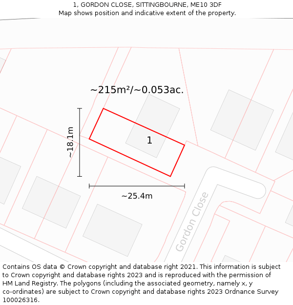 1, GORDON CLOSE, SITTINGBOURNE, ME10 3DF: Plot and title map