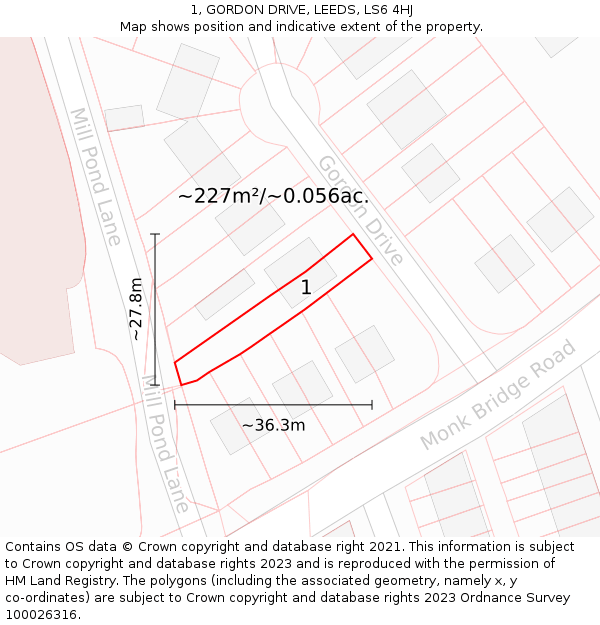 1, GORDON DRIVE, LEEDS, LS6 4HJ: Plot and title map