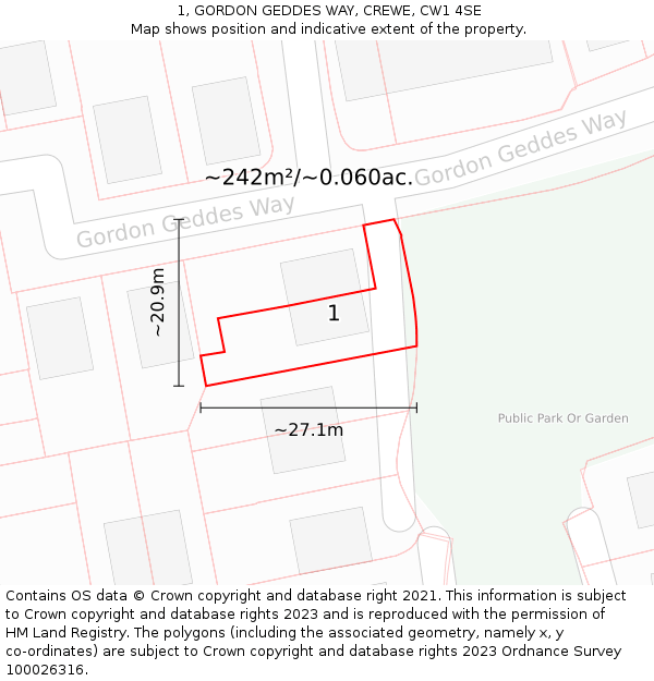 1, GORDON GEDDES WAY, CREWE, CW1 4SE: Plot and title map
