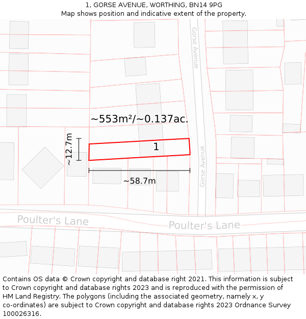 1, GORSE AVENUE, WORTHING, BN14 9PG: Plot and title map