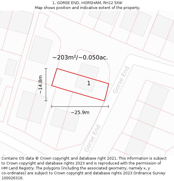 1, GORSE END, HORSHAM, RH12 5XW: Plot and title map