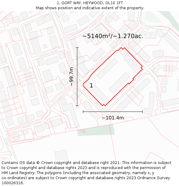 1, GORT WAY, HEYWOOD, OL10 1FT: Plot and title map