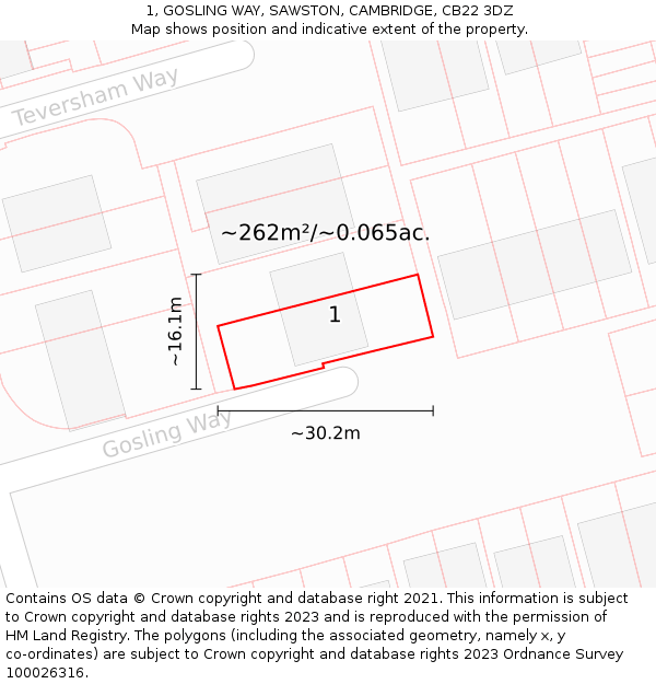 1, GOSLING WAY, SAWSTON, CAMBRIDGE, CB22 3DZ: Plot and title map