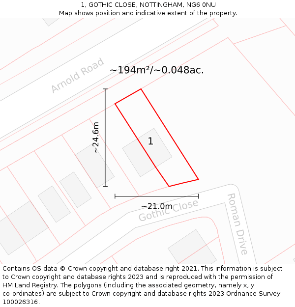 1, GOTHIC CLOSE, NOTTINGHAM, NG6 0NU: Plot and title map