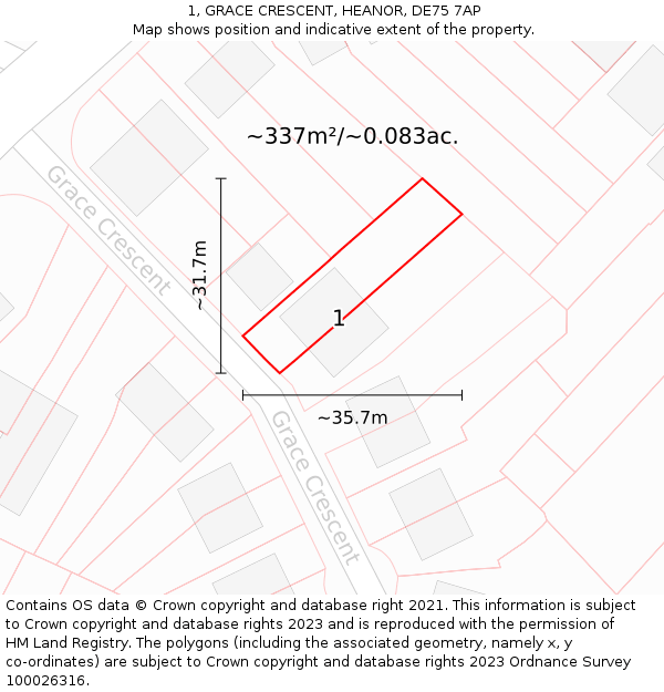 1, GRACE CRESCENT, HEANOR, DE75 7AP: Plot and title map