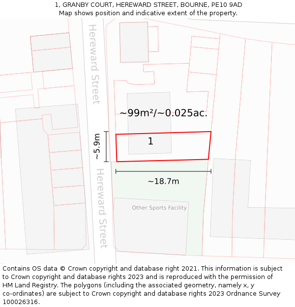 1, GRANBY COURT, HEREWARD STREET, BOURNE, PE10 9AD: Plot and title map