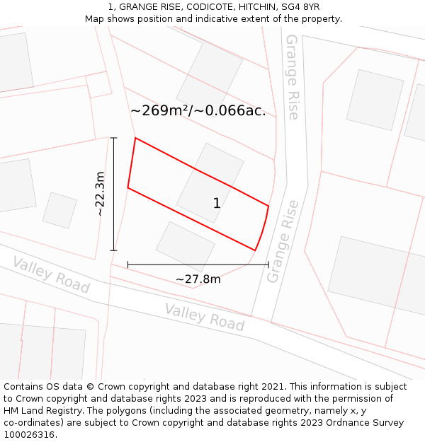1, GRANGE RISE, CODICOTE, HITCHIN, SG4 8YR: Plot and title map