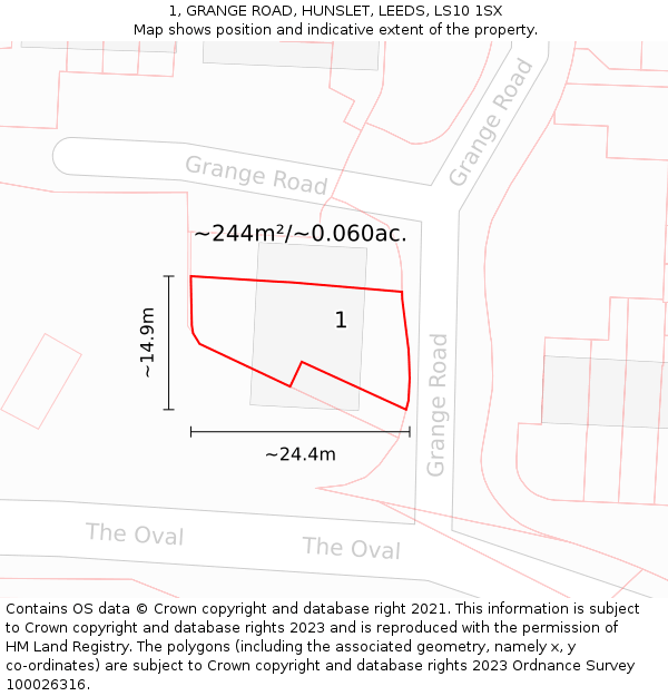 1, GRANGE ROAD, HUNSLET, LEEDS, LS10 1SX: Plot and title map