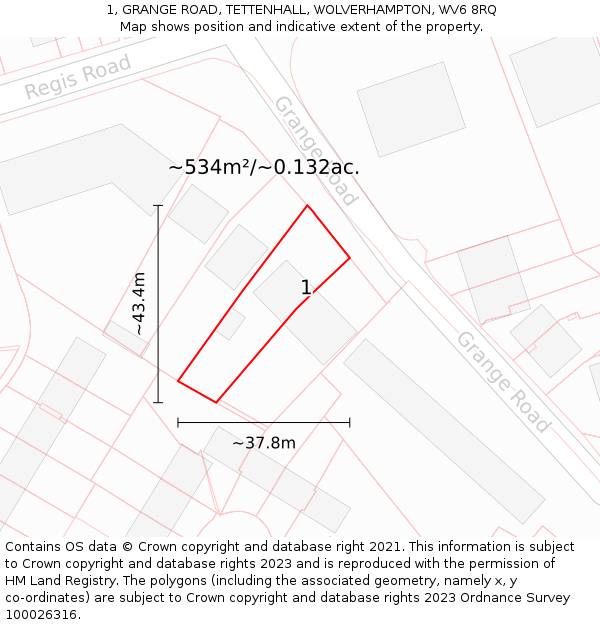 1, GRANGE ROAD, TETTENHALL, WOLVERHAMPTON, WV6 8RQ: Plot and title map