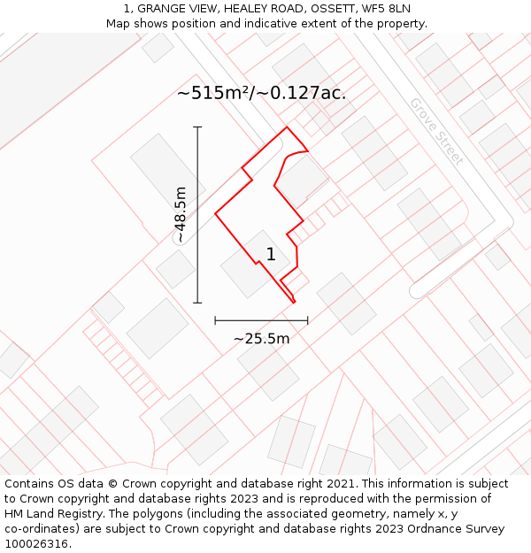 1, GRANGE VIEW, HEALEY ROAD, OSSETT, WF5 8LN: Plot and title map