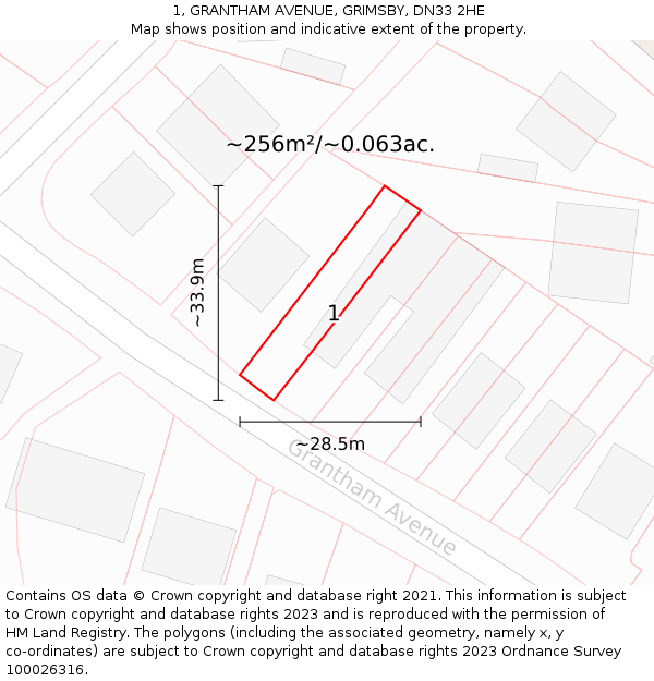 1, GRANTHAM AVENUE, GRIMSBY, DN33 2HE: Plot and title map