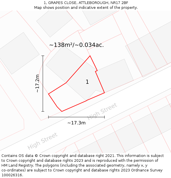 1, GRAPES CLOSE, ATTLEBOROUGH, NR17 2BF: Plot and title map