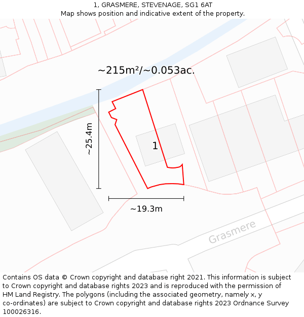 1, GRASMERE, STEVENAGE, SG1 6AT: Plot and title map