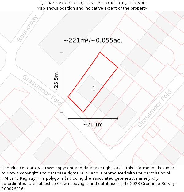 1, GRASSMOOR FOLD, HONLEY, HOLMFIRTH, HD9 6DL: Plot and title map