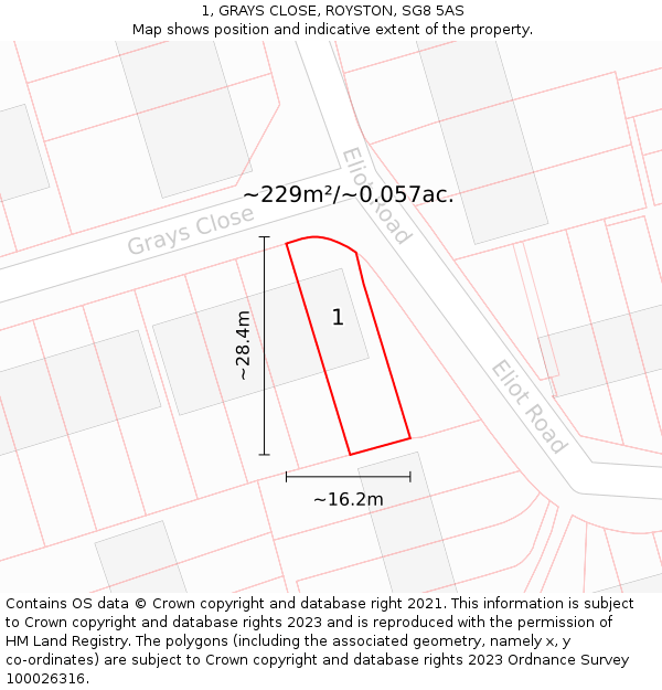 1, GRAYS CLOSE, ROYSTON, SG8 5AS: Plot and title map