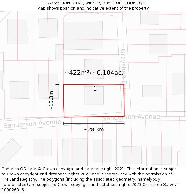 1, GRAYSHON DRIVE, WIBSEY, BRADFORD, BD6 1QF: Plot and title map