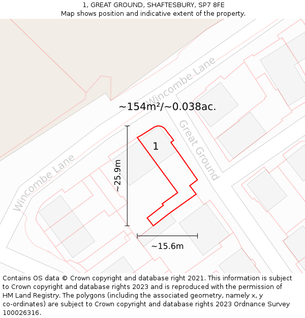 1, GREAT GROUND, SHAFTESBURY, SP7 8FE: Plot and title map