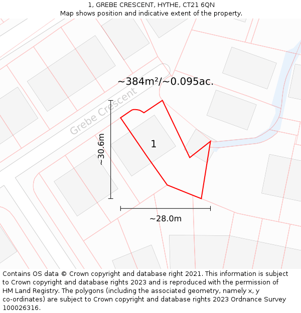 1, GREBE CRESCENT, HYTHE, CT21 6QN: Plot and title map