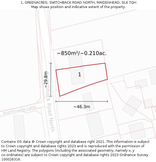 1, GREENACRES, SWITCHBACK ROAD NORTH, MAIDENHEAD, SL6 7QH: Plot and title map