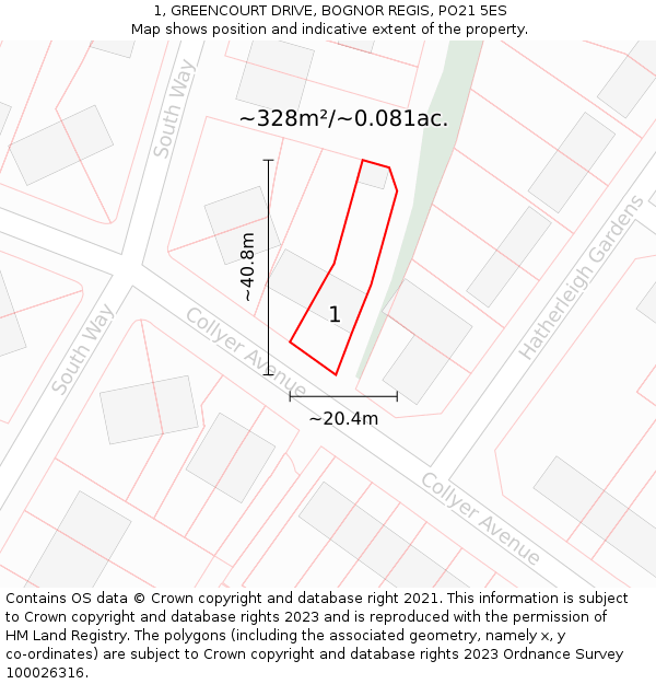 1, GREENCOURT DRIVE, BOGNOR REGIS, PO21 5ES: Plot and title map