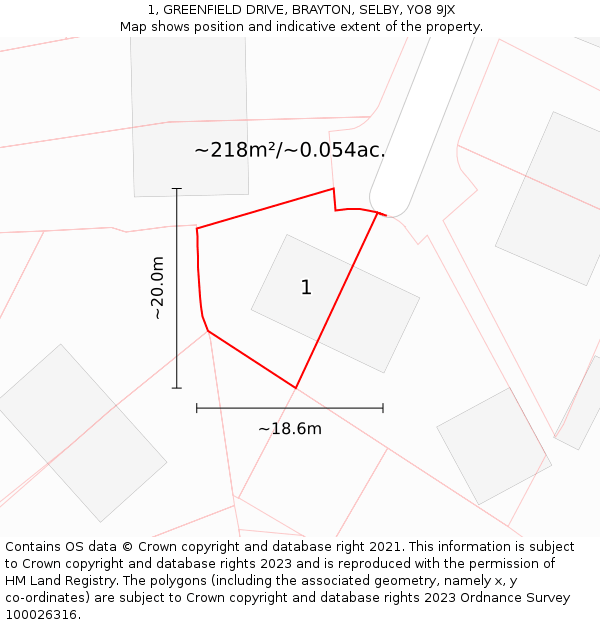 1, GREENFIELD DRIVE, BRAYTON, SELBY, YO8 9JX: Plot and title map