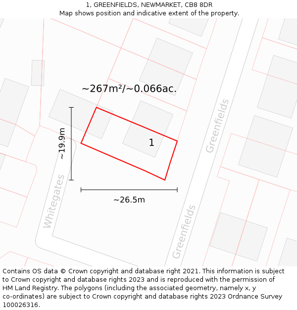 1, GREENFIELDS, NEWMARKET, CB8 8DR: Plot and title map